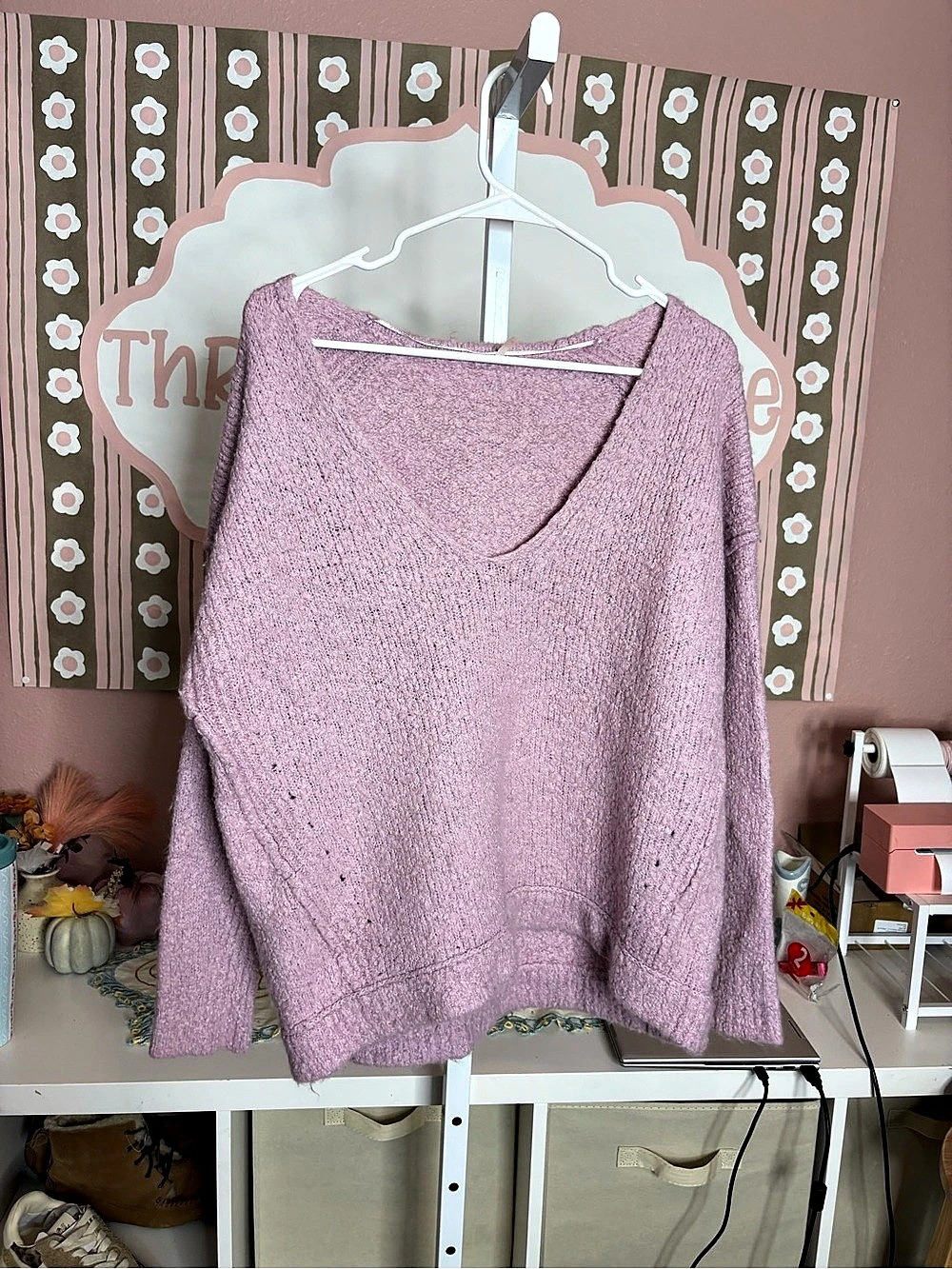 Free People See Me V-Neck Knit Pullover Pink Sweater